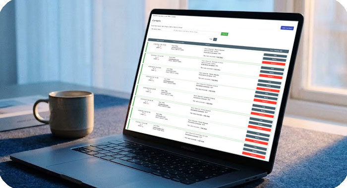 List of contacts on monitor.