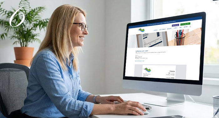 Woman creating an invoice using the Infinity Invoicing system